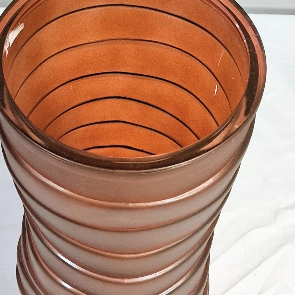 Vintage 70's Hoosier Glass Brown Vertical Ribbed Vase